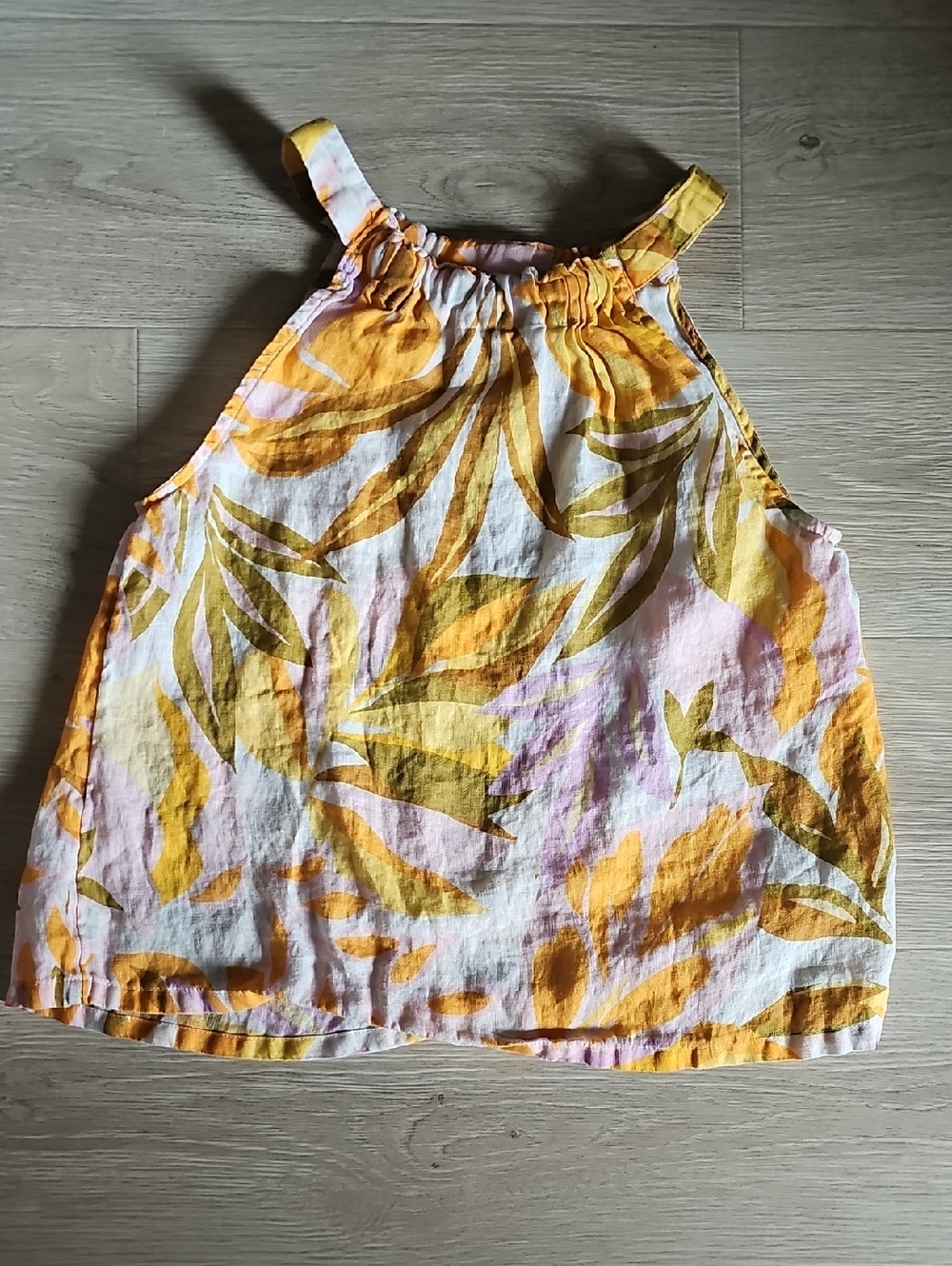 C&C California Yellow Pink Leaf Print Halter Tank